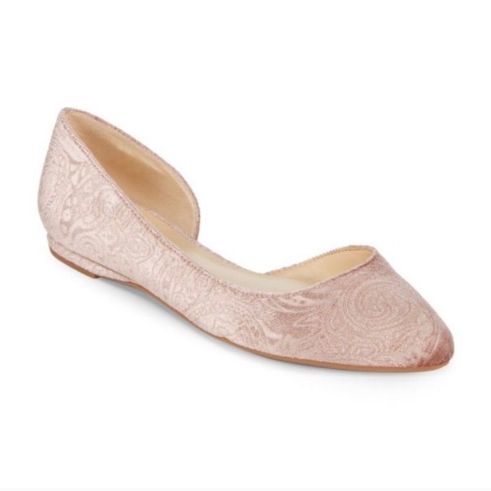 Nine West Blush Pink Velvet Brocade D’Orsay Flats- wedding flats